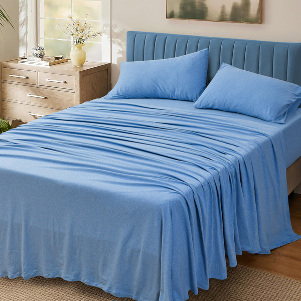 4 Piece 100% Cotton Jersey Bed Sheet Set - Denim
