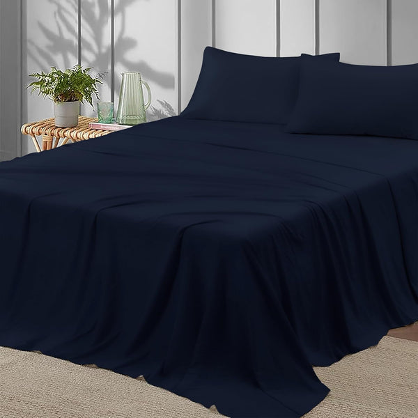 4 Piece 100% Cotton Jersey Bed Sheet Set - Navy