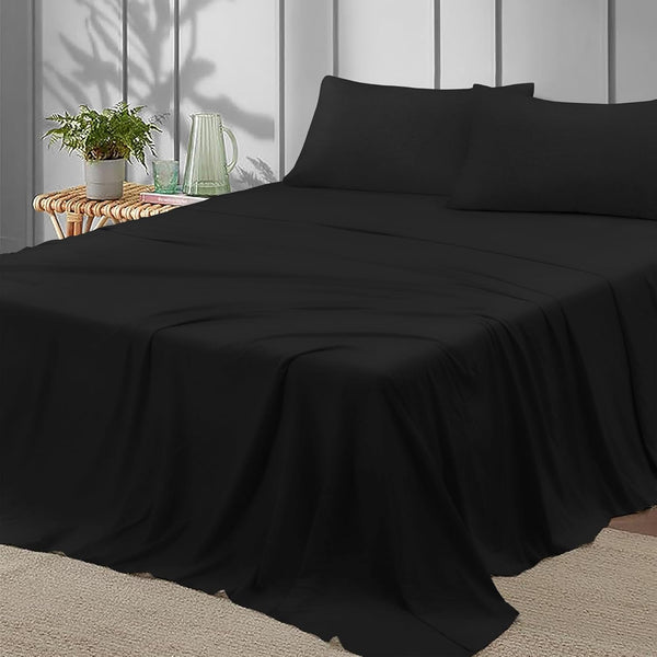 4 Piece 100% Cotton Jersey Bed Sheet Set - Black