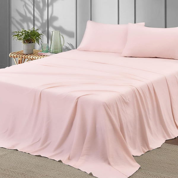4 Piece 100% Cotton Jersey Bed Sheet Set - Blush