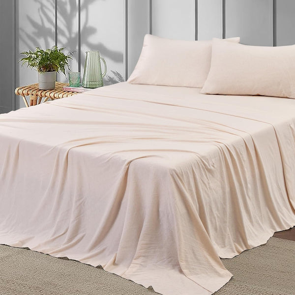 4 Piece 100% Cotton Jersey Bed Sheet Set - Oatmeal