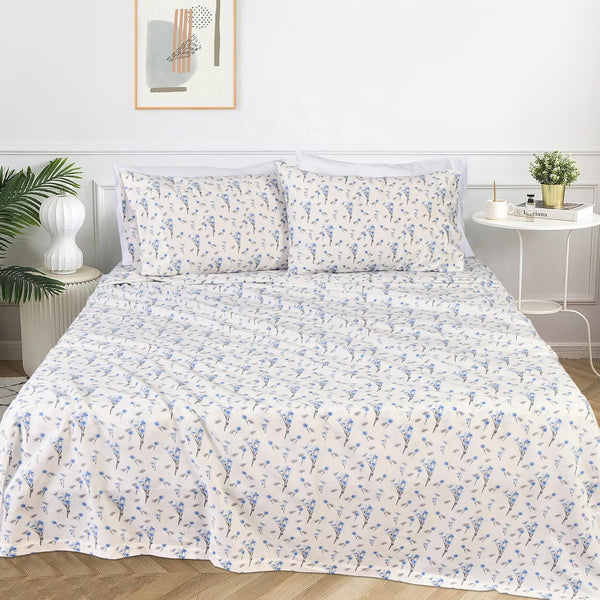 T 144 Cotton Sheet Set - Blue Grey Floral