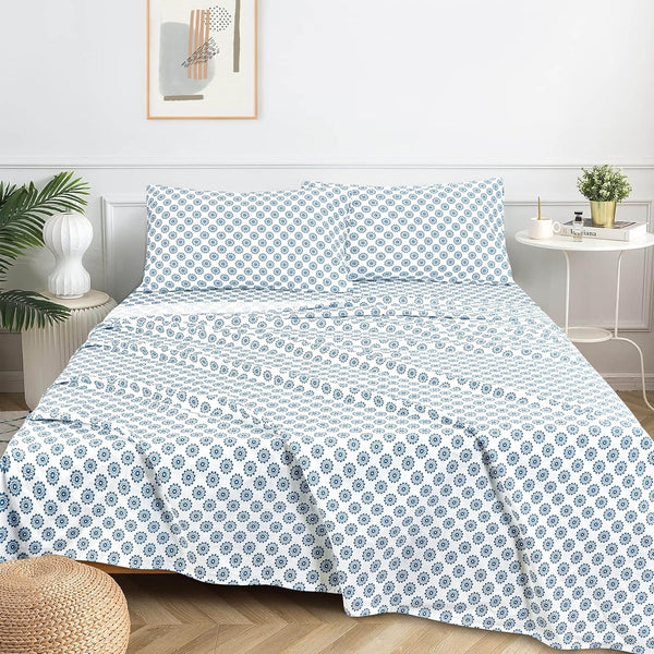 T 144 Cotton Sheet Set - Mandalas Blue