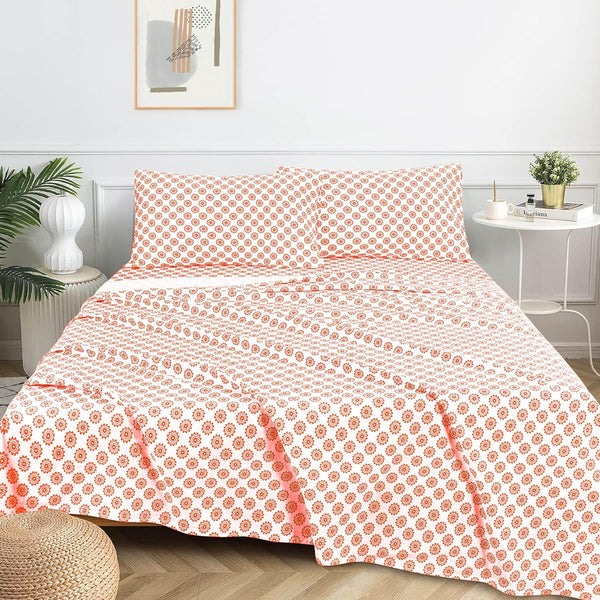T 144 Cotton Sheet Set - Mandalas Coral