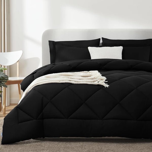 7 Pc Comforter Set Bed in a Bag- Black