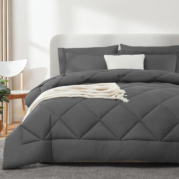 7 Pc Comforter Set Bed in a Bag - Dark Grey