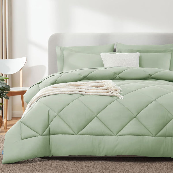 7 Pc Comforter Set Bed in a Bag - Sage Green