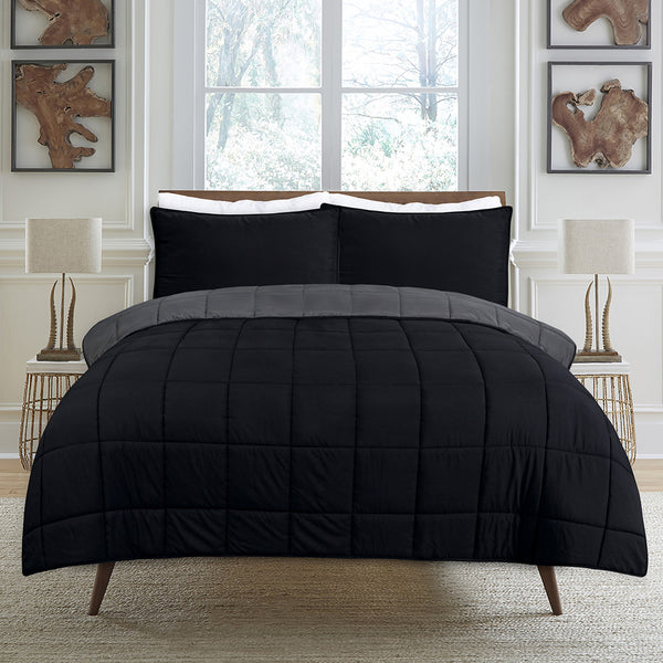 3 Pc Microfiber Comforter set - Black & Grey