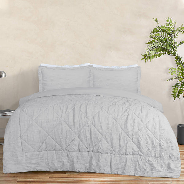 3 Pc Crinkled Comforter Set - Grey